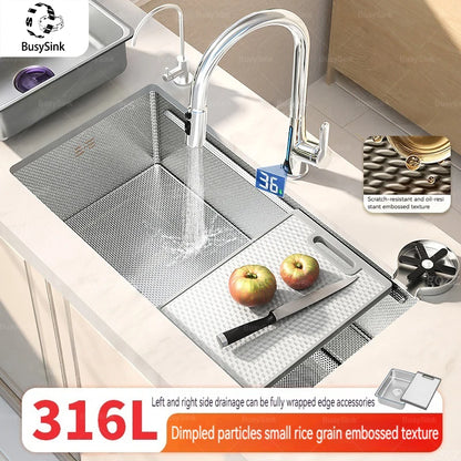 Kitchen Sink 316 Stainless Steels Large Single Slot Wash Dish and Wash Vegetable Bowl Brushed Surface Household Undermount Basin