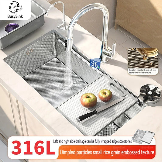 Kitchen Sink 316 Stainless Steels Large Single Slot Wash Dish and Wash Vegetable Bowl Brushed Surface Household Undermount Basin