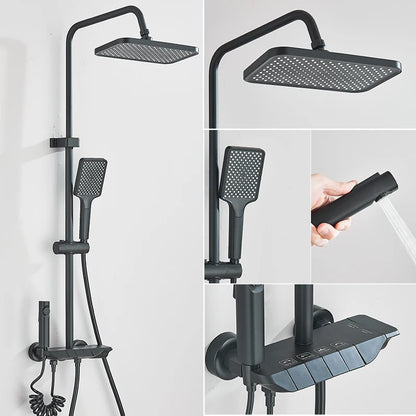 Smart Digital Display Shower Faucet Set Piano Style Rainlfall Bathroom System Grey Digital Mixer Tap Bidet Shower