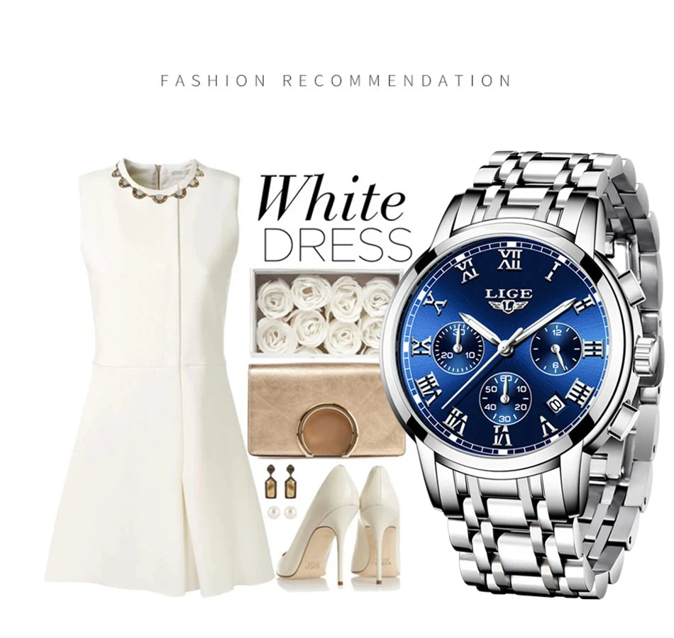 LIGE 2024 New Fashion Women Watches Ladies Top Brand Luxury Creative Steel Women Bracelet Watches Female Quartz Waterproof Watch.