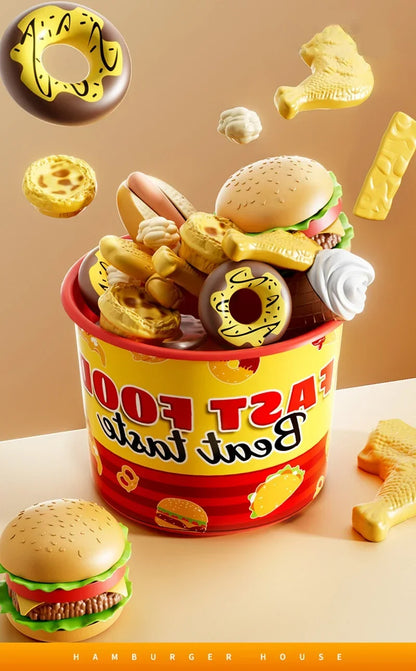 Kid Kitchen Toy Set Simulation Make Hamburger Pizza Fries Pretend Play Food Cooking Cutting Game Montessori Interactive Toy Gift.
