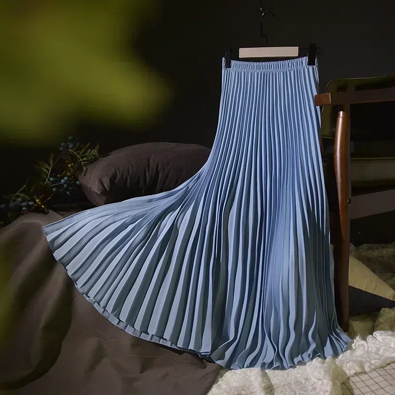 Classical Women Pleated Skirt 90cm/80cm Long Female Elastic Waist Skirt Big Size Velvet Pleated Skirt for Winter Ankle-Length