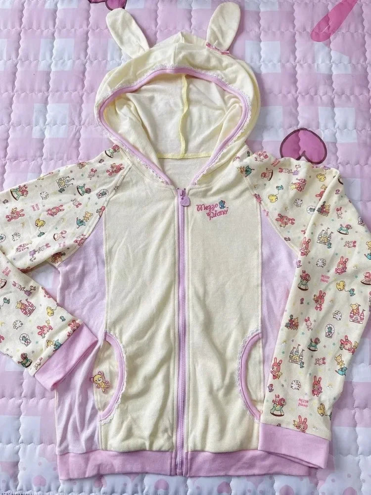 Japanese Kawaii Print Hooded Coats Women Sweatshirts Harajuku Printed Jacket Aesthetic Grunge Blouse Subculture Cute Y2k Tops.