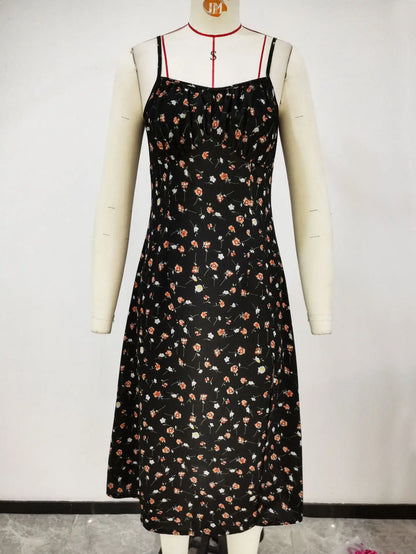 2024 sommer Sexy Spaghetti-trägern Kleid Frauen Mode Polka Dot Print Ärmelloses Schlitz Kleid Boho Casual Strand Midi Kleider.