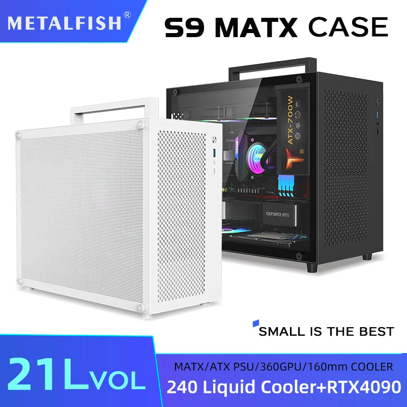 METALFISH S9 MATX Computer Case Gaming PC Chassis Support MATX/ITX/ATX PSU/240 Liquid Cooler/360mm GPU.