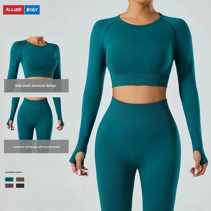 Seamless Cross-Border Running Sports Top Breathable Fitness Jacket Training Quick-Dry Outerwear Long Sleeve Yoga Wear For Women.