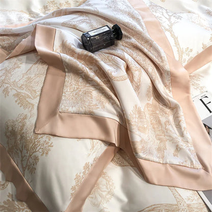 Soft Silky Skin Friendl natural Eucalyptus Fiber Lyocell Bedding Set Forest Plants Leopard Duvet Cover Set Bed Sheet Pillowcases.