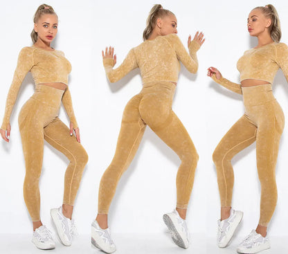 Seamless Yoga Set Gym Clothes Women's Sportswear Yoga Suits Women Fitness Set Tracksuits Sports Outfits Long Sleeve Gym Leggings