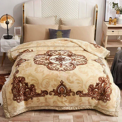 European Style Warm Raschel Blanket for Winter High End Soft Thicken Warmth Weighted Blanket Double Side Flocked Comforter Duvet.