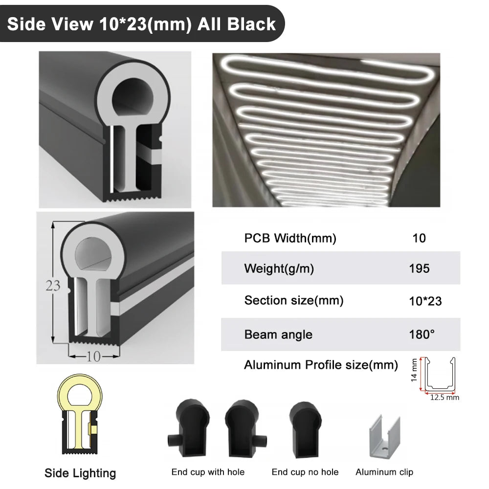 Black Led Neon Silica Gel Tube Diffuser Soft Rope Tube IP67 Waterproof For WS2812B SK6812 WS2811 5050 RGB Flexible Strip Light