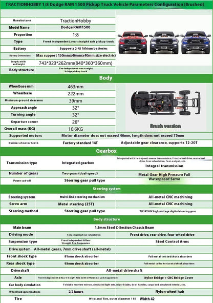 KM Thunder Dodge Tyrannosaurus RAM 1500 Simulation 1/8 Remote Control Electric 4WD Climbing Vehicle Pickup Off road Vehicle