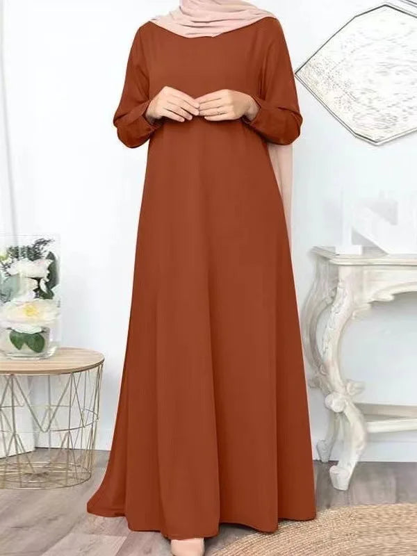 Solid Loose Abaya For Women Casual Elegant Long Sleeve Long Dress Simple Muslim Dress Women Modest Islamic Clothing EID Ramadan.
