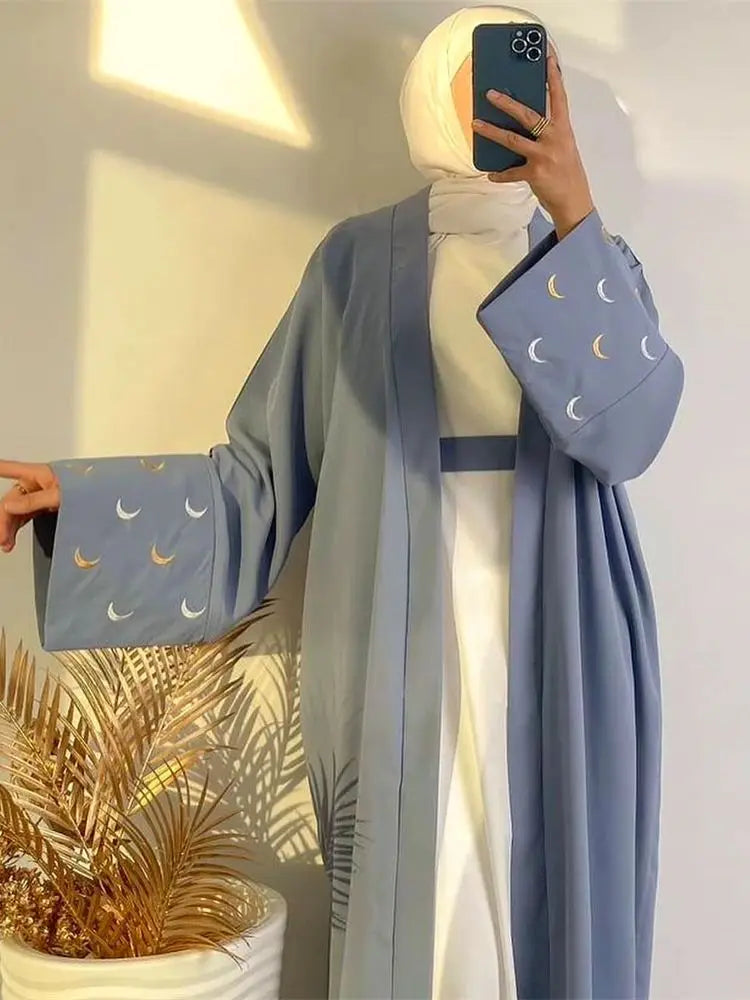 Ramadan Abayas For Women Moon Embroidered Kimono Abaya Dubai Luxury 2025 Islam Muslim Kaftan Modest Dress Kebaya Damen Caftan.