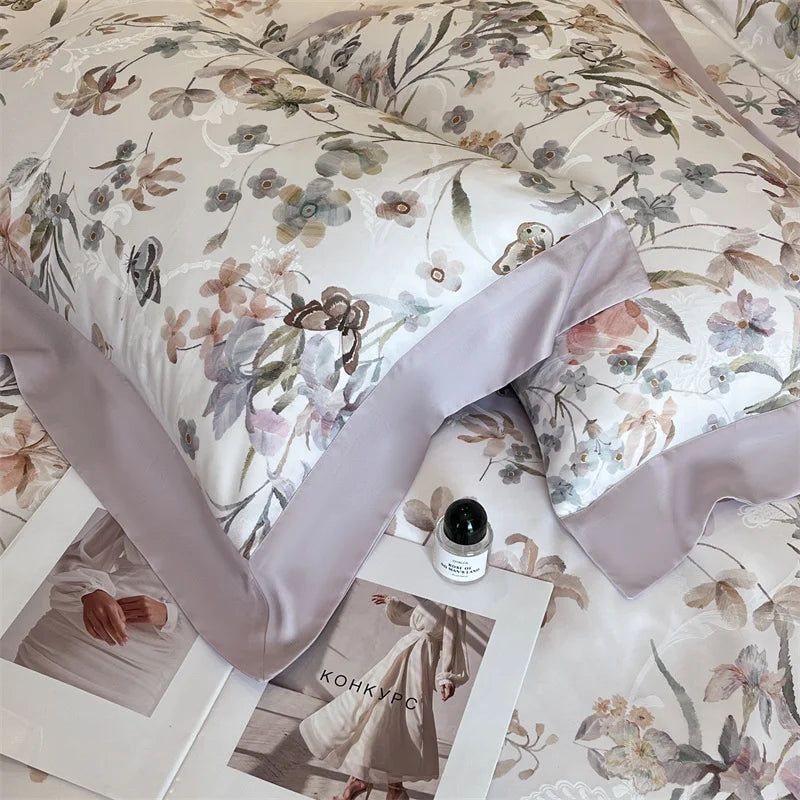 Flowers Prints Bedding Set Lyocell Eucalyptus Fiber Super Soft Silky Cool Feeling Duvet Cover Bed Sheet/Fitted Sheet Pillowcases