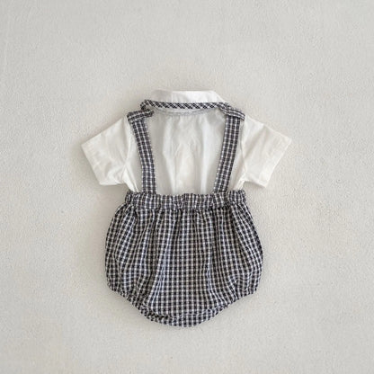 Bodys Sommer Baby und Kinder einteilige Kleidung Puppen hals kurz ärmel ige karierte elastische Bund Dreieck einteiligen Stram pler
