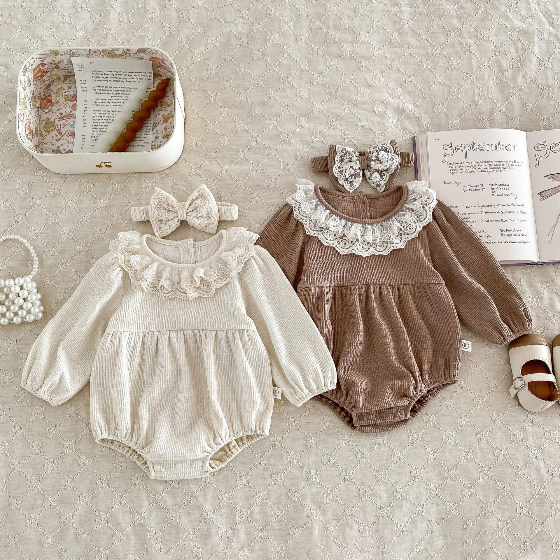 2PCS MILANCEL Frühling Baby Kleidung Spitze Kragen Säuglings Body Ein Stück Kleinkind Niedliche Prinzessin Outfit Kleidung für Neugeborene.