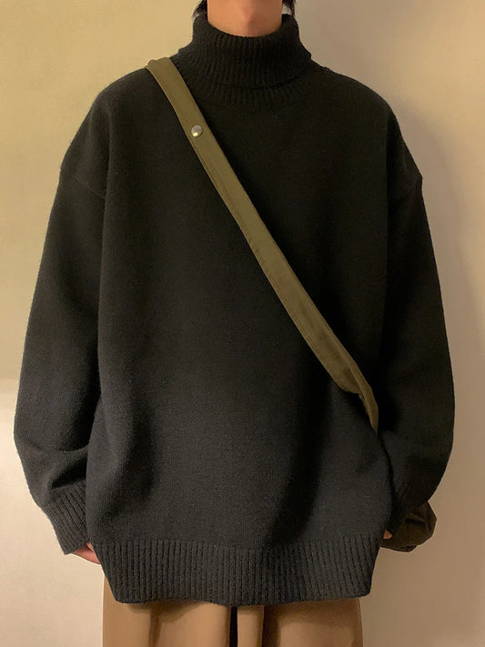 Turtleneck Men's Sweater Autumn 2025 New Knitted High Neck Pullover Streetwear Comfortable Fitness Tops Clothing Knitwear.