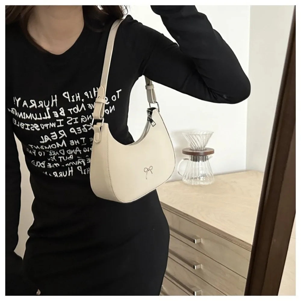 Bowknot Armpit Bag Korean Underarm Bag Luxury PU Leather Y2K Handbag Girls Shoulder Bag.