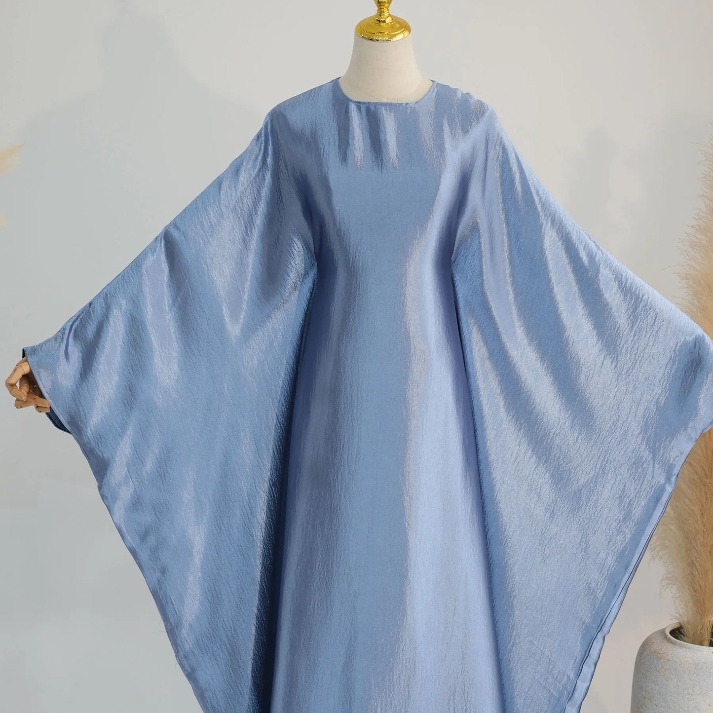 Batwing Satin Shimmer Abaya Damen Dubai Luxury Islam Muslim Kaftan Dress Women Kebaya Vestidos Djellaba Robe Femme Musulmane