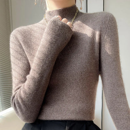 Herbst Winter Frauen Pullover Slim Fit Hohe Strecth Pullover Langarm Inneren Tragen Mock Neck Gestrickte Tops Koreanische Mode Jumper