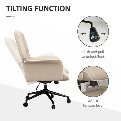 Moderner Bürostuhl mit Schaukelfunktion, höhenverstellbar, gepolsterter Stuhl bis 120 kg, beige für angenehmes Arbeiten