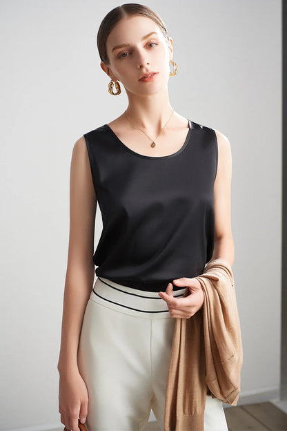 SuyaDream. Damen Basic Cozy Tanks, 100 % echte Seide, O-Ausschnitt, ärmelloses, schickes T-Shirt, 2025, solide Sommerwesten, Weiß, Rosa, Beige.