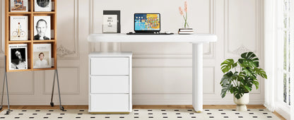 Moderner Schreibtisch 117×50×74 cm – weißes Volllack-Finish, Wolkenform, 3 Schubladen, verdickte Tischplatte und Beine, abgerundete Kurven, stabil