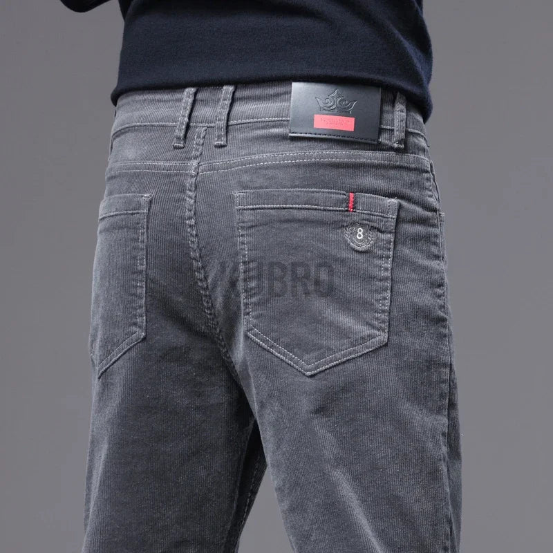 KUBRO High Quality Corduroy Fabric Men's Business Casual Trousers Autumn Korean Style Small Straight Slim Versatile Cargo Pants.