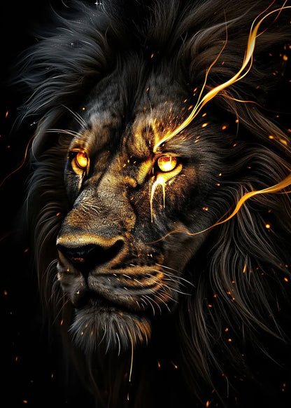 Black and Golden Light Lion Posters Modern Animal Canvas Painting Picture  Wall Art for Living Room Home Decoration No Frame.