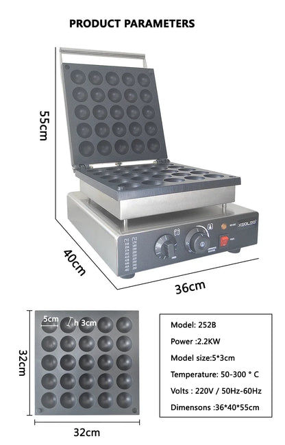XEOLEO Electric Waffle Maker 850W Round Ball Waffle Machine 4cm Waffle Making Machines Non-stick takoyaki maker.