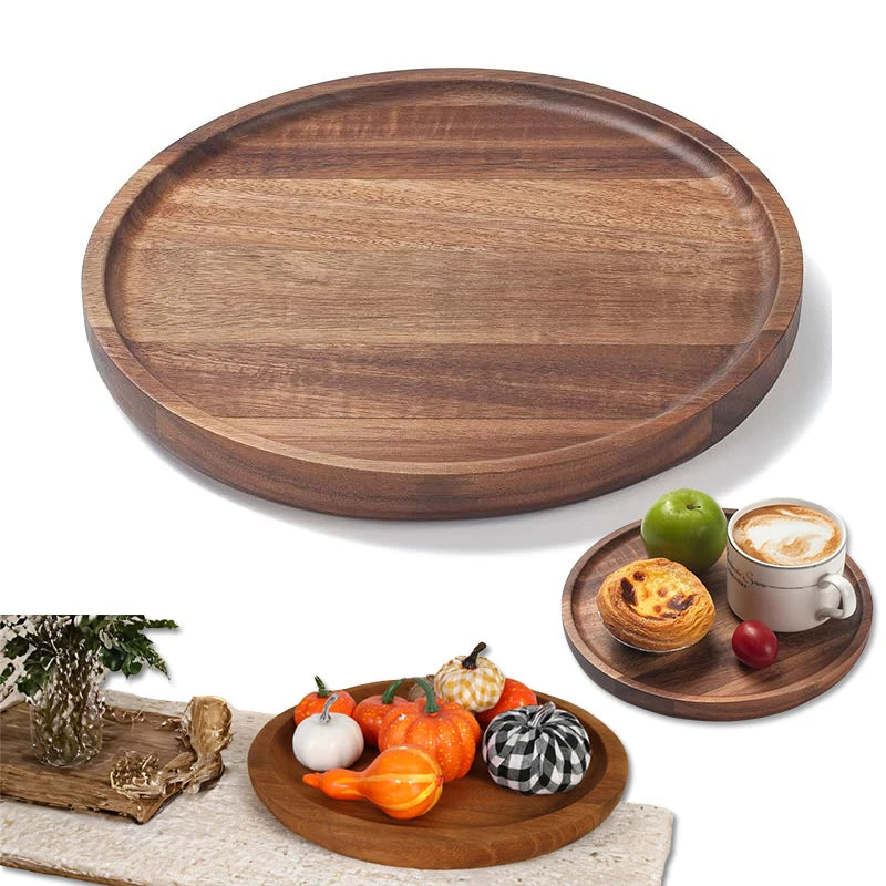 Round Wooden Decorative Serving Tray for Coffee Table and Home Decor, Round Wood Tray for Table Centerpiece, Small Candle Tray.