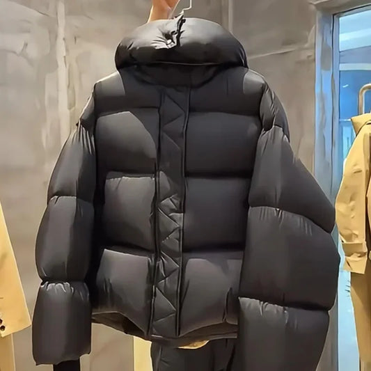 90 % weiße Entendaunen-Damen-Daunenjacken, 2025, neue weibliche Stehkragen-Pufferjacke, lässige lose Parkas mit Kapuze.