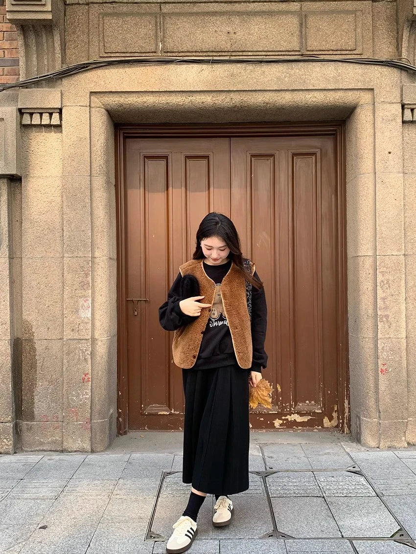 Thick Hepburn Style Woolen Pleated Skirt High Waist Slimming Casual Half Skirt Women Autumn Winter Unique Long Skirt