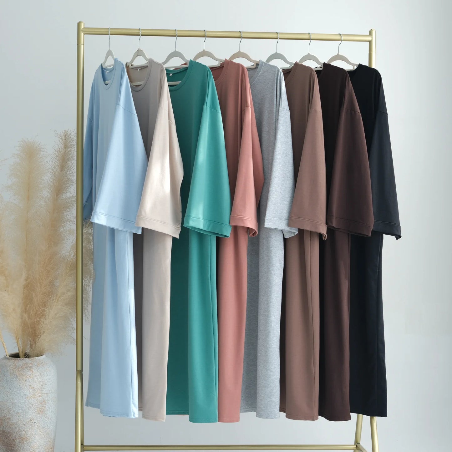 2024 New Modest Dress Solid Color Inner Dresses Muslim Women Dubai Abaya Eid Ramadan Islam Clothing Turkey Arabic Robe.