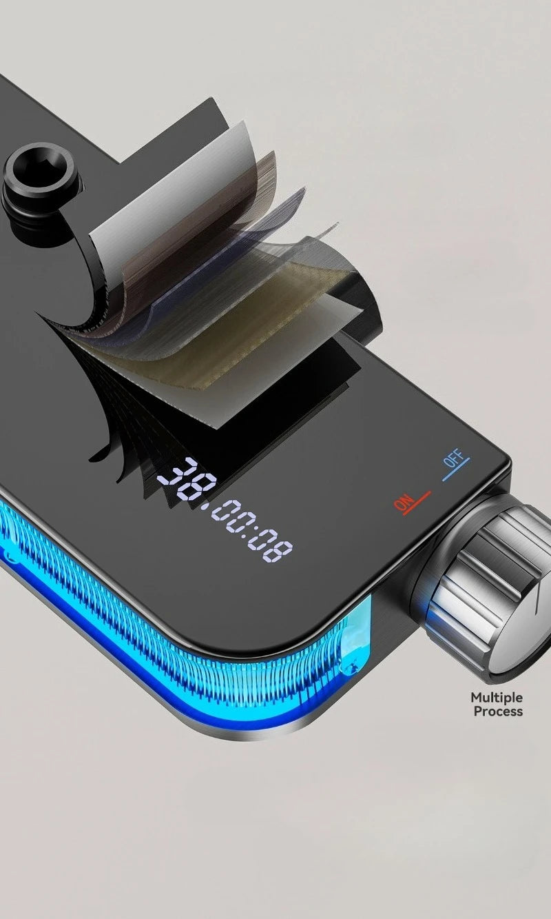 Smart Digital Rainlfall Bathroom Shower Set Temperature Display Bathroom Shower Faucet Set Grey Shower System with Ambient Light