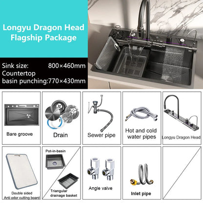 Wasserfall-Küchenspüle aus Edelstahl, multifunktional, groß, Einzelschlitz, Geschirrspülbecken, Küchenrenovierung