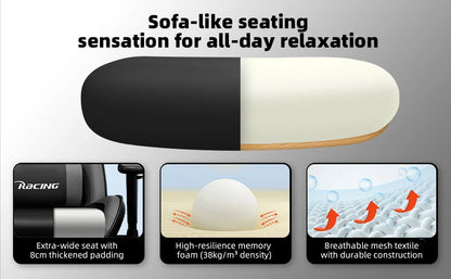 AUTHMIC Ergonomischer Gaming-Stuhl, Büro-Liegestuhl mit Lordosenstütze, verstellbare Armlehne, 150 kg Belastung für Heimarbeit, Gamer-Setup