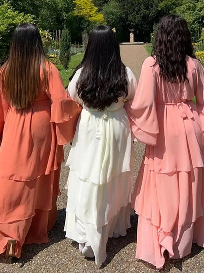 Summer Open Chiffon Khimar Kimono Abaya Dubai Luxury 2024 Muslim Sets Modest Kaftan Hijab Dresses For Women Islam Kebaya Damen.