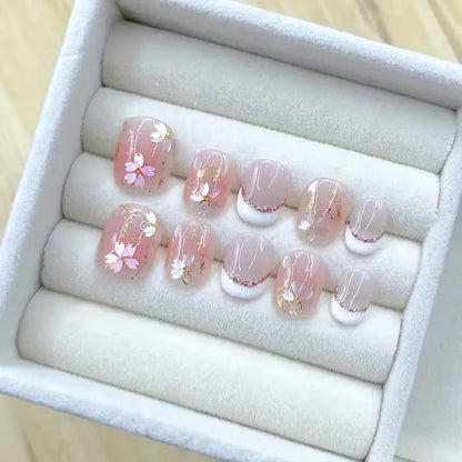 10pcs Pink French Handmade Nails Short French style Handmade Wear Nail for Women&Girl Whitening Nail Stickers False Nail.