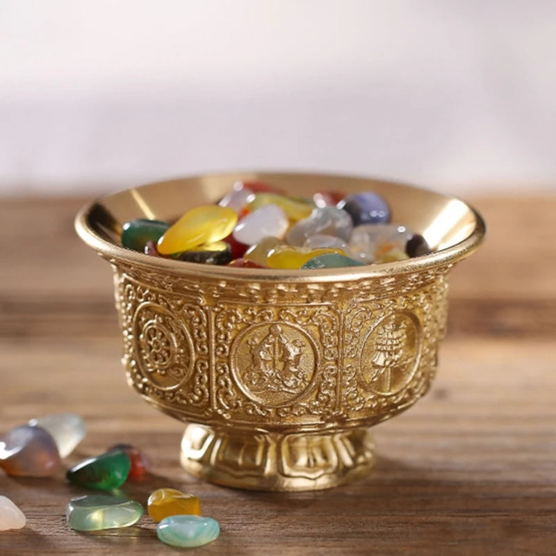 Tibetan Eight Auspicious Symbols Offering Bowl Holy Water Cup for Buddhist Ritual Buddhas Home Decoration 37JD.