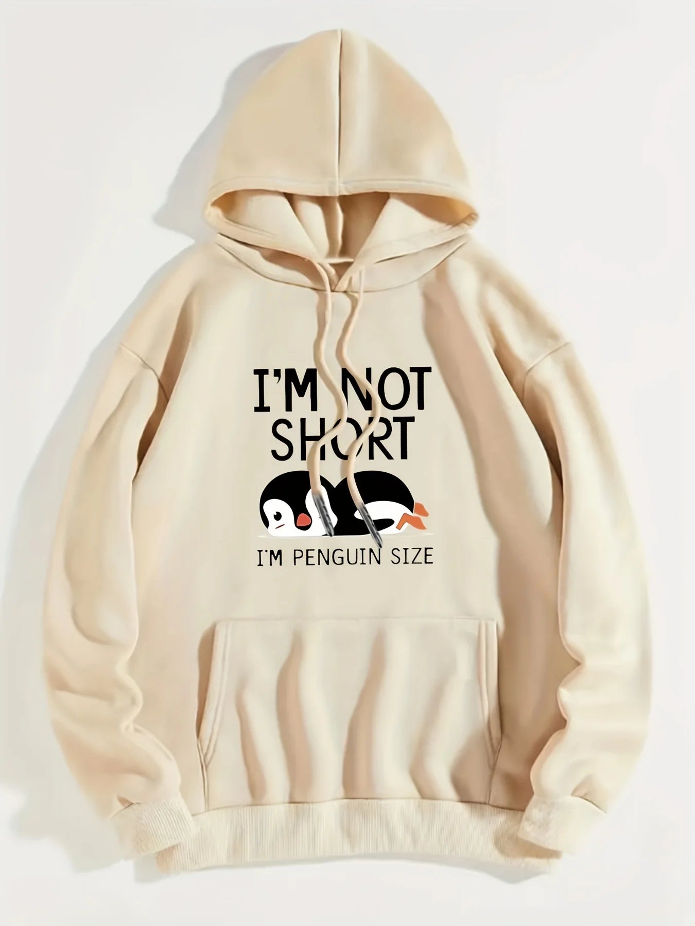 I'M Not Short ,I'M Penguin Size Funny Printing Women Hooded Fashion Cute Hoodies Basic Casual Hoody Fleece Warm O-Neck Clothes.