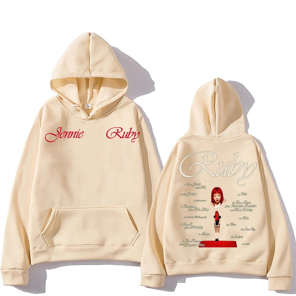 2025 New Jennie Kpop Hoodie Jennie Ruby 1st Album Tracklist Clothes Unisex Design Aesthetic Pullover Jennie Pretty Girl Mantra.