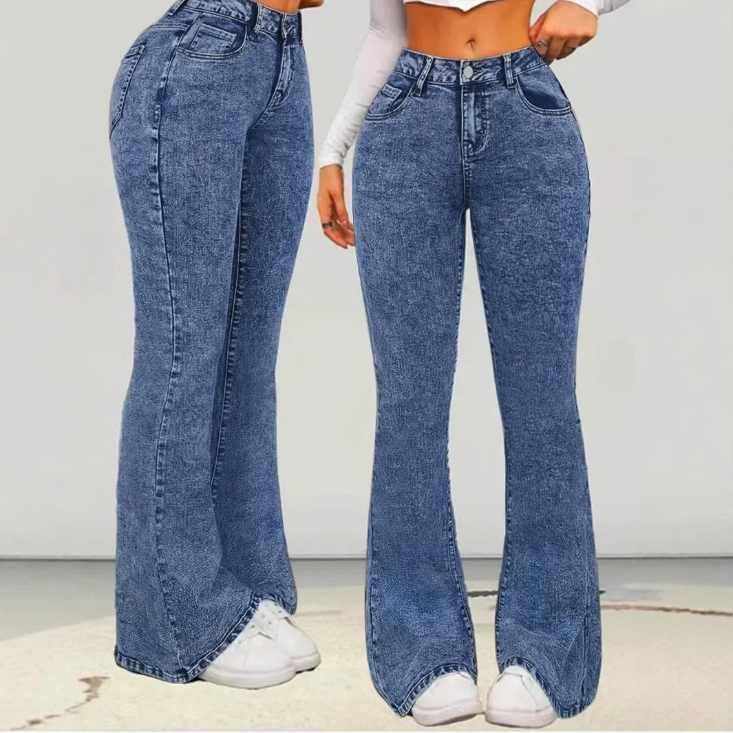 Women's Fashion Slim Fit Casual Micro Flared Jeans High Waist Bootcut Denim Pants Mid Rise Wide Leg Trousers.