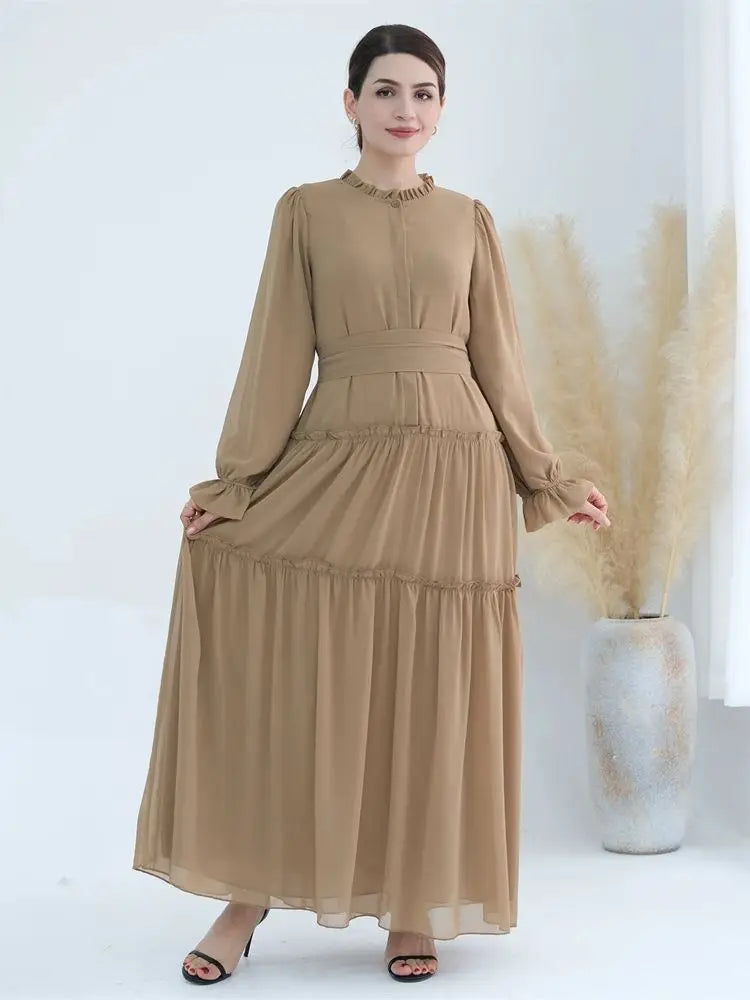 Ramadan Eid Chiffon Muslim Modest Khimar Abaya Set Dubai Turkey Islam Dress Abayas For Women Kebaya Kaftan Robe Femme Musulmane