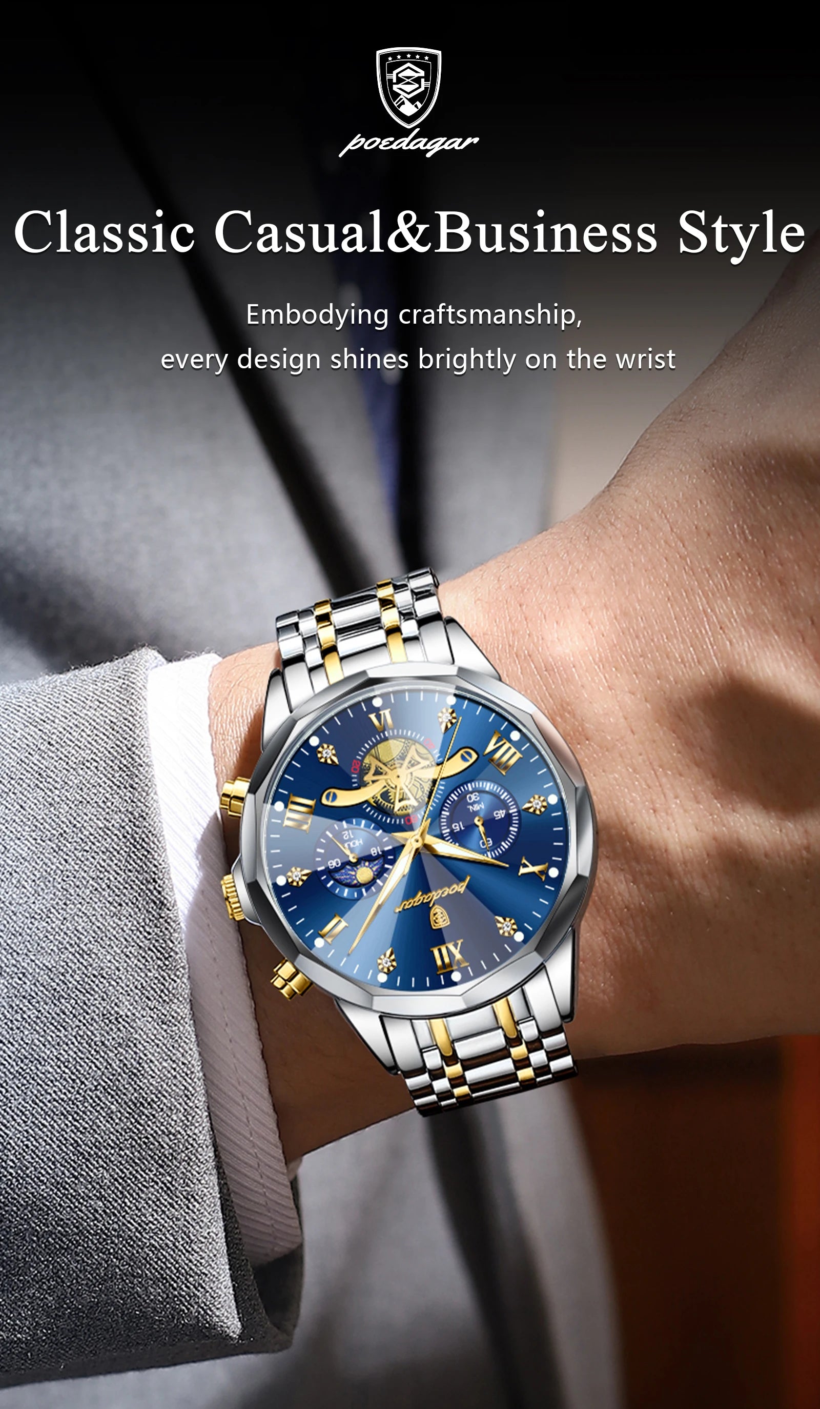 POEDAGAR Luxury Men Watch Top Original Waterproof Luminous Chronograph Man Wristwatch Stainless Steel Quartz Men's Watches Reloj.