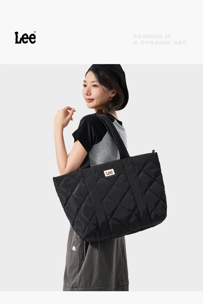LEE Large Soft Puffer Bag Women Big Size College Students Laptop Book Quilted Tote Bag Lady Down-filled Shopping School Bags.