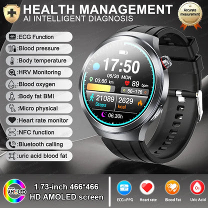 2025 New For HUAWEI Uric Acid Blood Pressure Blood oxygen Body Analysis Smart Watch ECG+PPG Clock Bluetooth call Smart watch Men