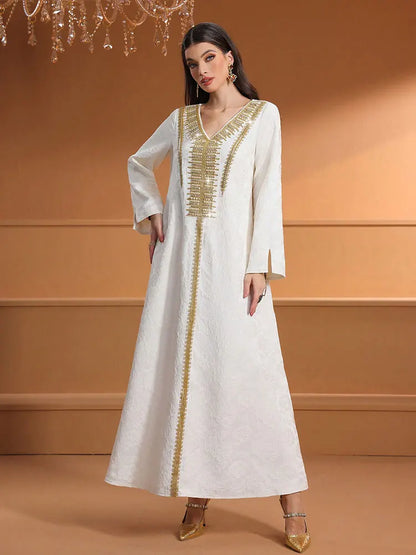 TOLEEN Women Floor-Length Dresses Fashionable And Heavy Industry Beaded Loose Robe Elegant And High-Quality Muslim Long Dress.