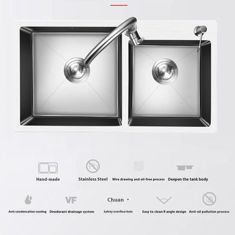 304 Stainless Steel Large Double Sink Kitchen Silver Multifunctional Sinks Household Washbasin Undermount Basin