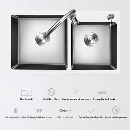 304 Stainless Steel Large Double Sink Kitchen Silver Multifunctional Sinks Household Washbasin Undermount Basin